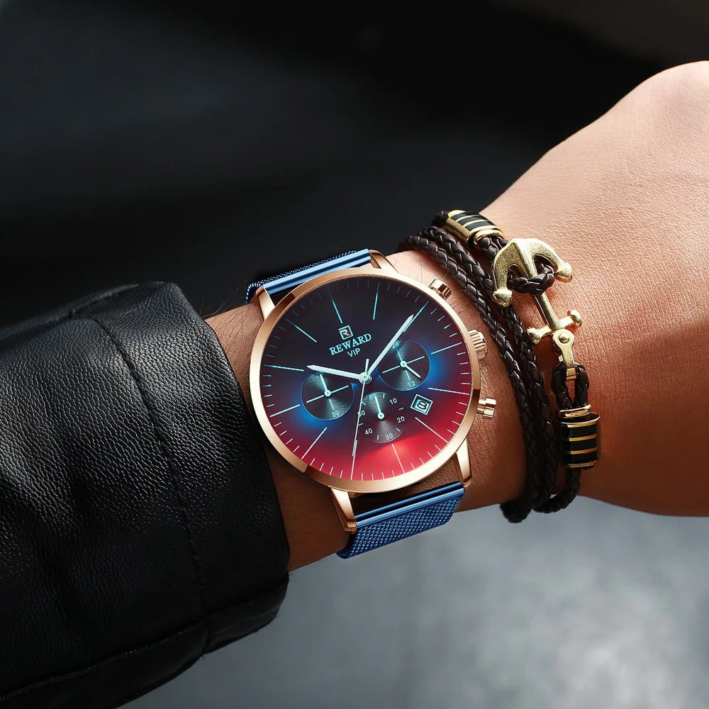 2024 New Fashion Color Bright Glass Watch Men Top Luxury Brand Chronograph Men's Stainless Steel Business Clock Men Wrist Watch