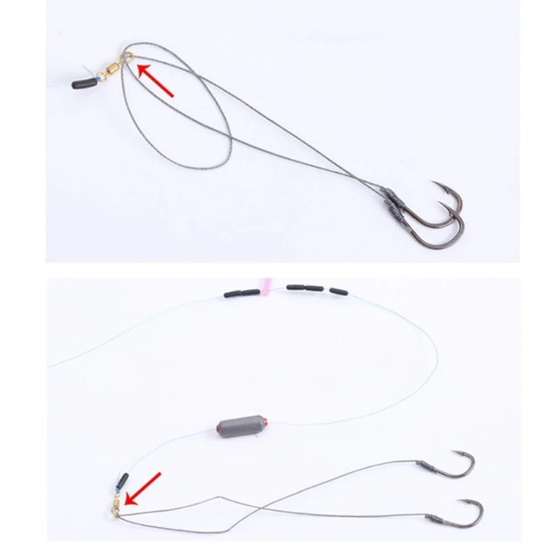 5Pack/50 Hook Fishs Tool Tied Good Strong Horse Line Double Hook Pair Hook Fishs Hooks Fishing Gear Accessories Sub-lineHooks