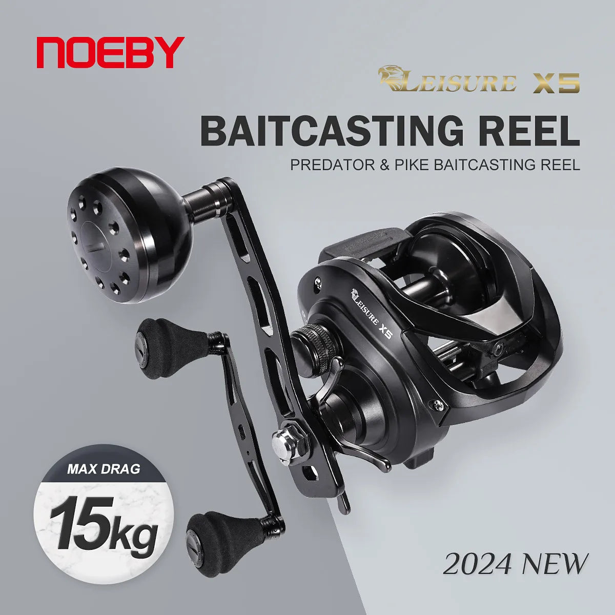 Noeby Baitcasting Reel 15kg Max Drag 6.4:1 Gear Ratio Large Capacity Carbon Stainless Aluminum Long Casting Pike Fishing Reels