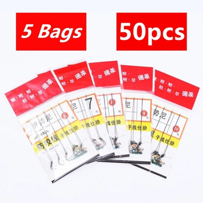 5Pack/50 Hook Fishs Tool Tied Good Strong Horse Line Double Hook Pair Hook Fishs Hooks Fishing Gear Accessories Sub-lineHooks