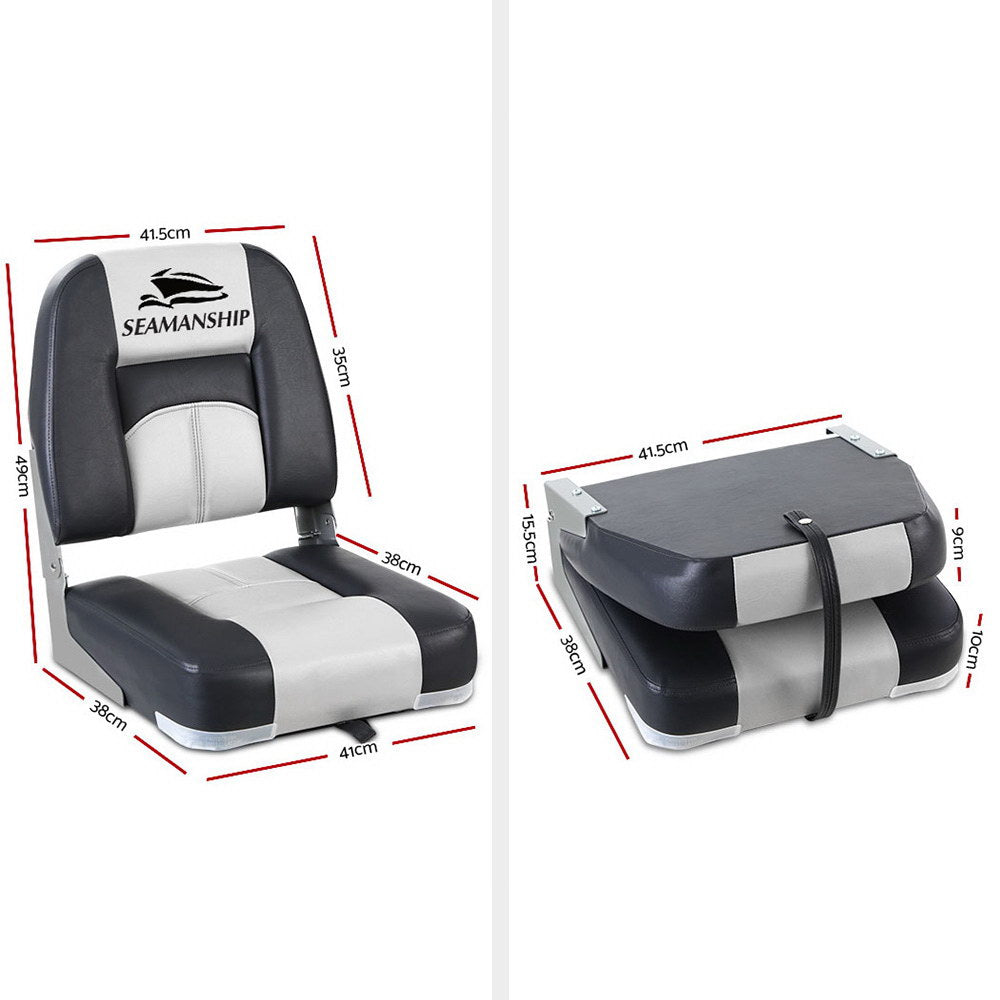 Seamanship 2X Folding Boat Seats Seat Marine Seating Set Swivels All Weather-1