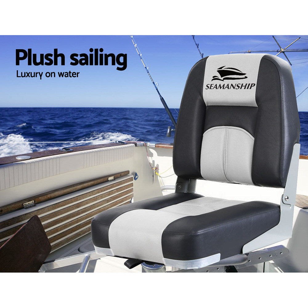 Seamanship 2X Folding Boat Seats Seat Marine Seating Set Swivels All Weather-3