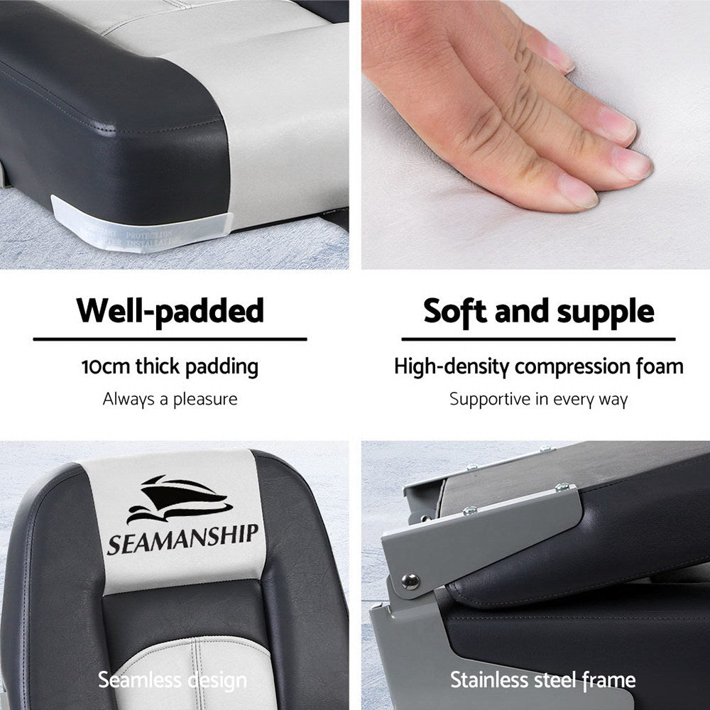 Seamanship 2X Folding Boat Seats Seat Marine Seating Set Swivels All Weather-4