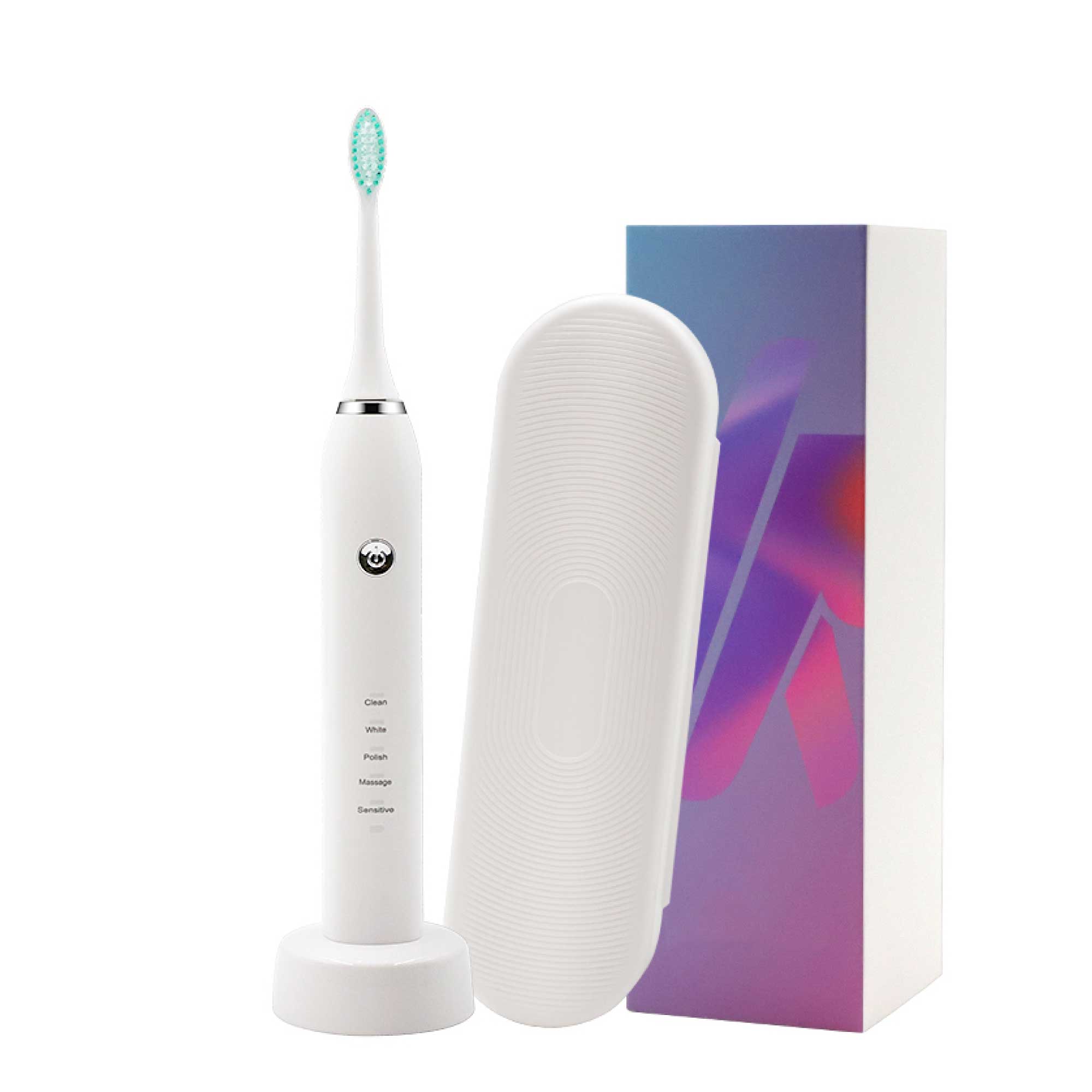 Sonic Electric Toothbrush White USB Wireless Charging Smart 5 Modes 2 Heads Case-7