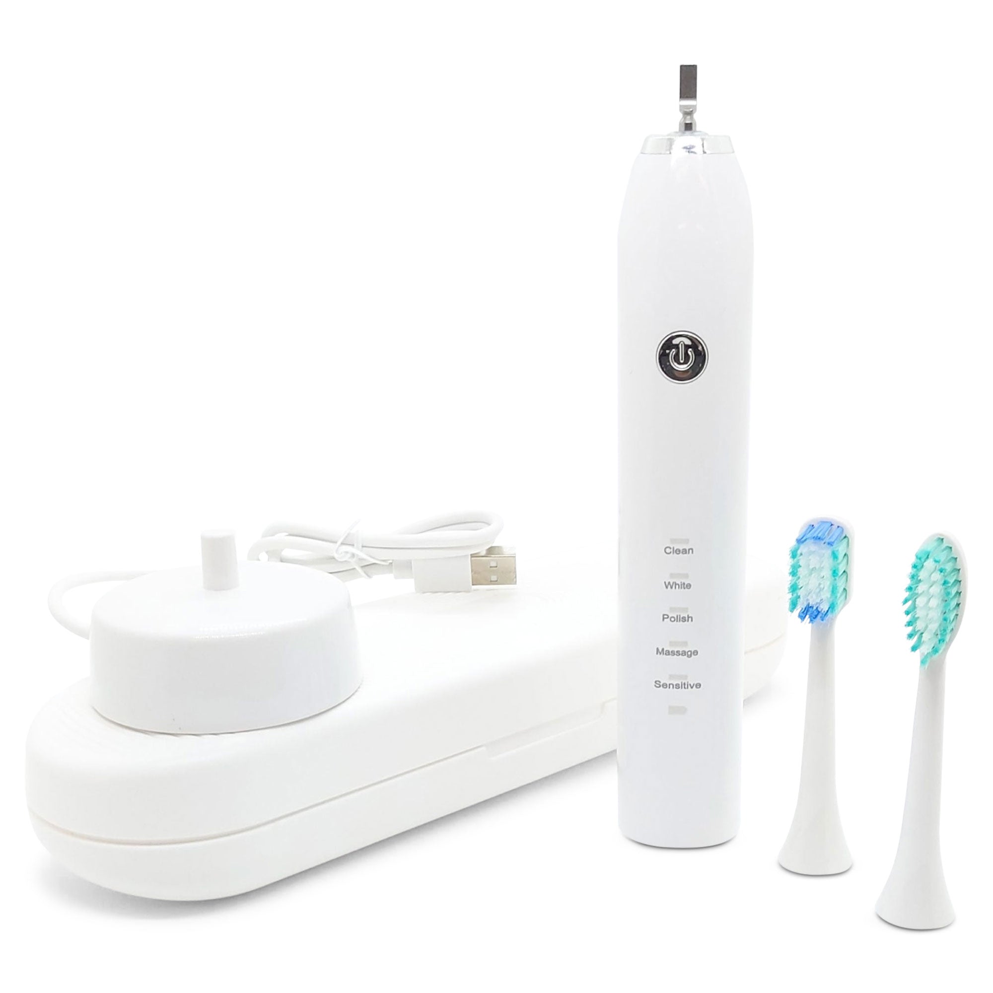 Sonic Electric Toothbrush White USB Wireless Charging Smart 5 Modes 2 Heads Case-0