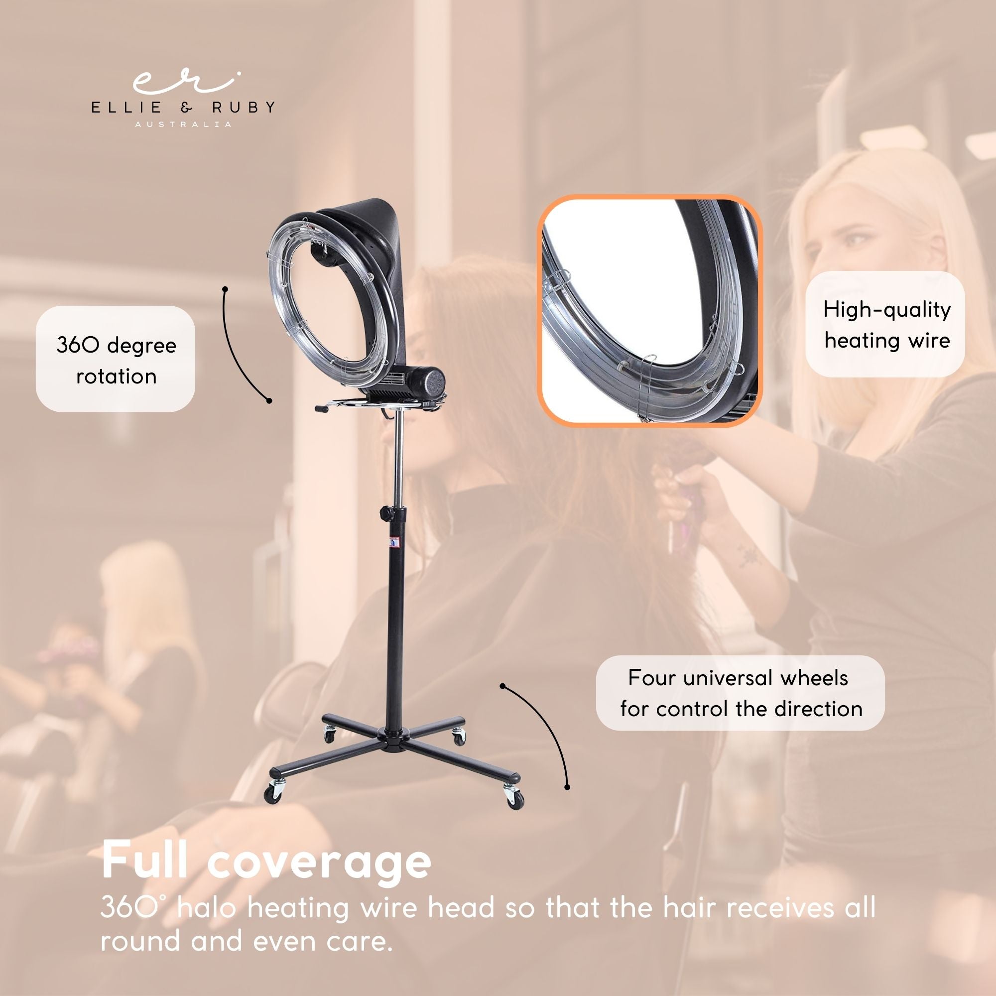 Standing Hair Dryer Accelerator Colour 360 Rotating Halo Rolling Salon Equipment-3