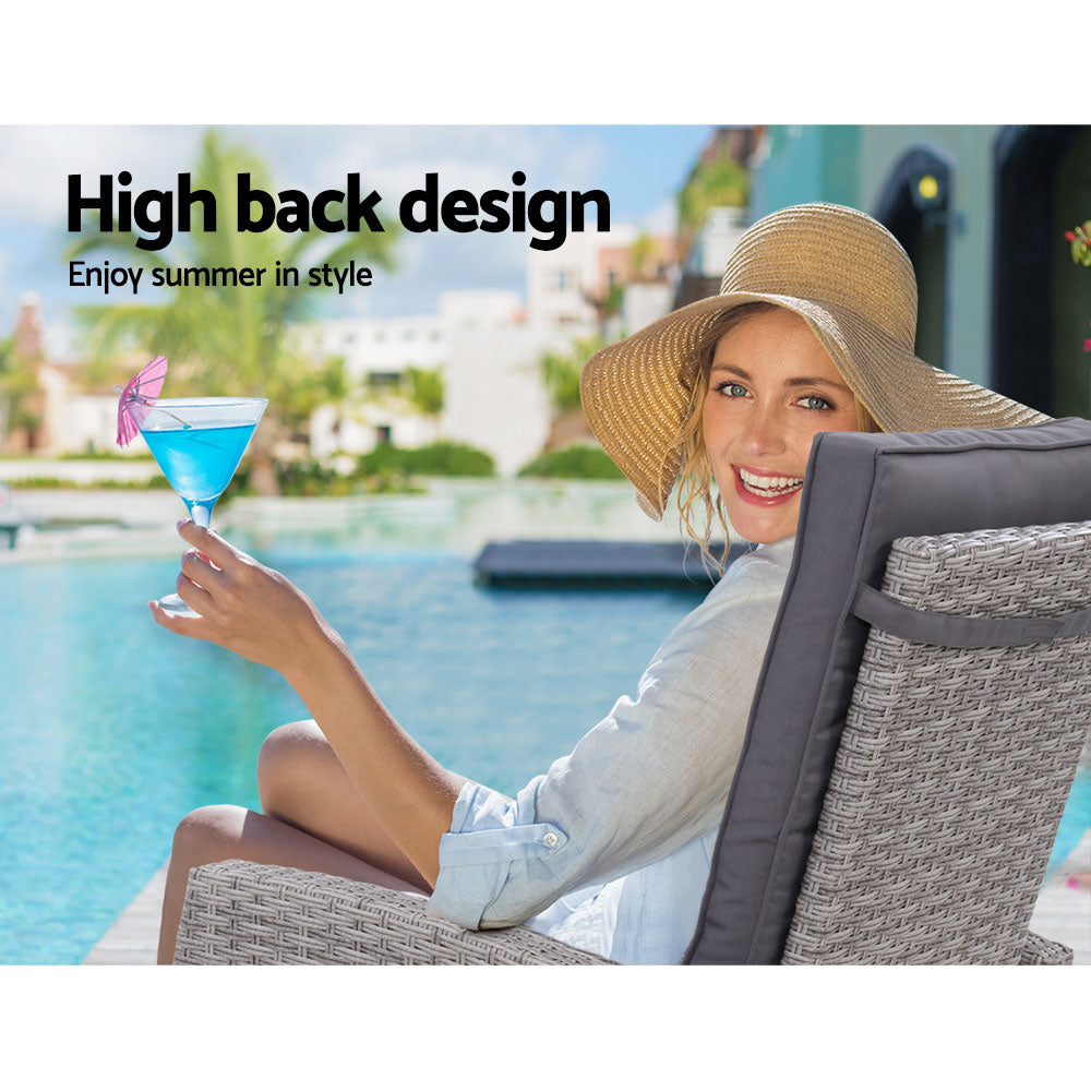 Sun lounge Recliner Chair Wicker Lounger Sofa Day Bed Outdoor Furniture Patio Garden Cushion Ottoman Grey Gardeon-10