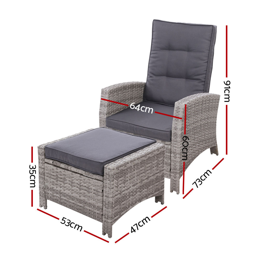 Sun lounge Recliner Chair Wicker Lounger Sofa Day Bed Outdoor Furniture Patio Garden Cushion Ottoman Grey Gardeon-1