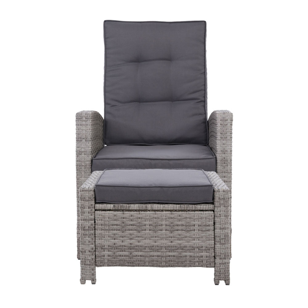 Sun lounge Recliner Chair Wicker Lounger Sofa Day Bed Outdoor Furniture Patio Garden Cushion Ottoman Grey Gardeon-2