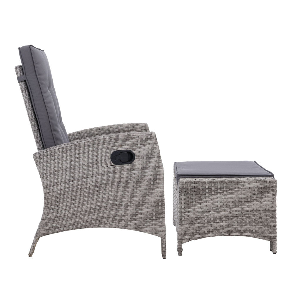 Sun lounge Recliner Chair Wicker Lounger Sofa Day Bed Outdoor Furniture Patio Garden Cushion Ottoman Grey Gardeon-3