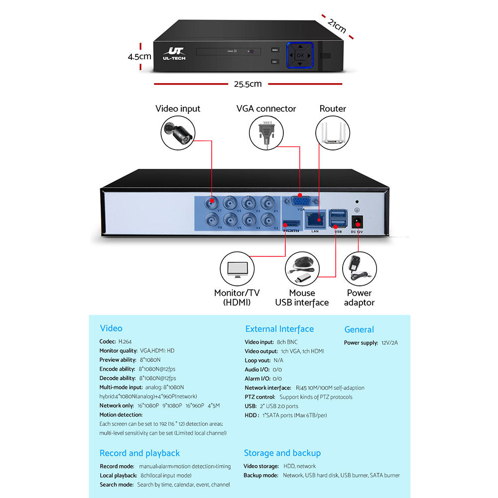 UL Tech 1080P 8 Channel HDMI CCTV Security Camera with 1TB Hard Drive-4