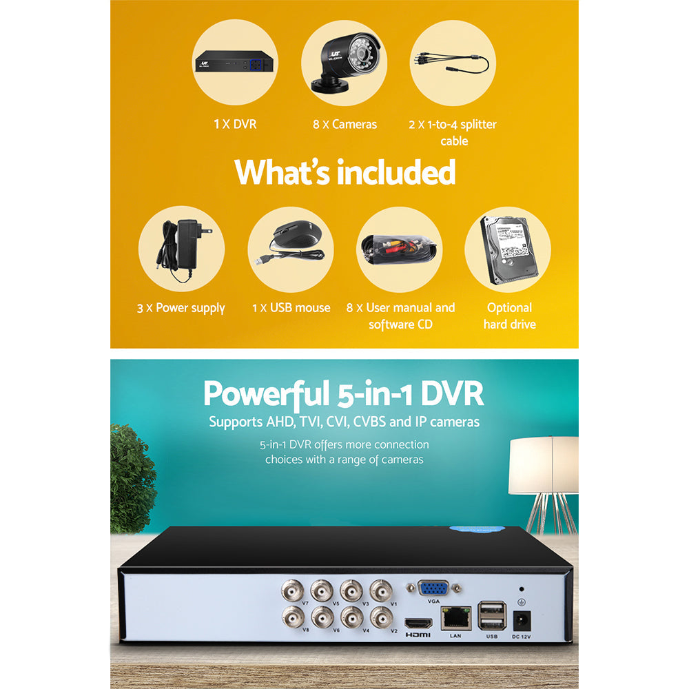 UL-Tech CCTV Security System 2TB 8CH DVR 1080P 8 Camera Sets-3