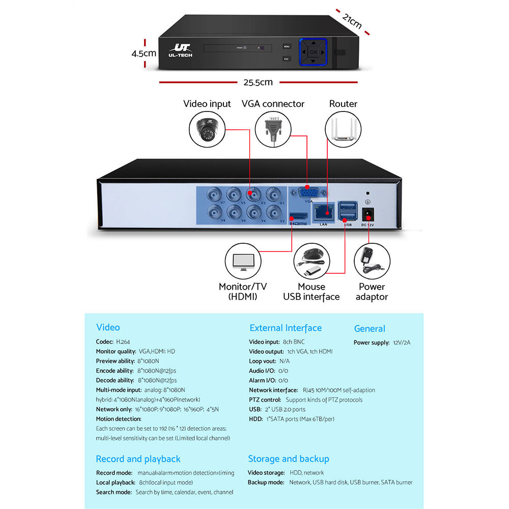 UL-tech 1080P CCTV Security Camera 8CH Dome DVR-4