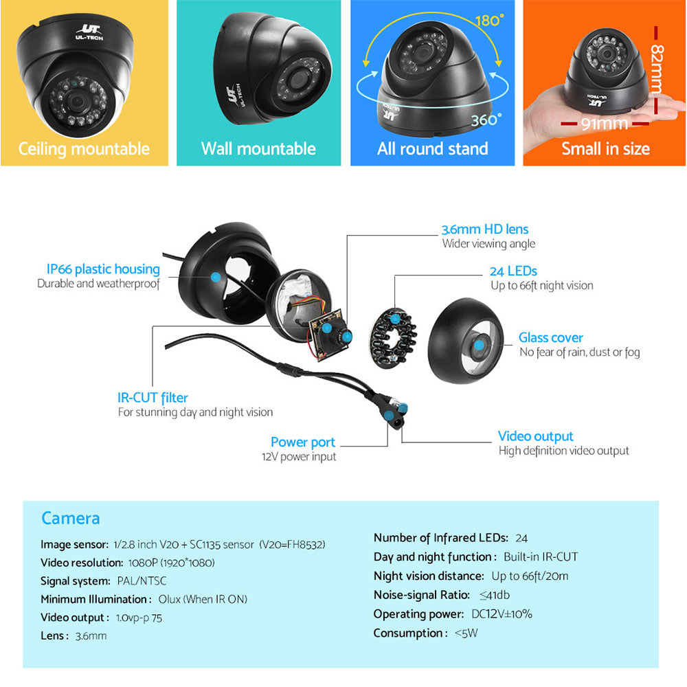UL-tech 1080P CCTV Security Camera 8CH Dome DVR-5