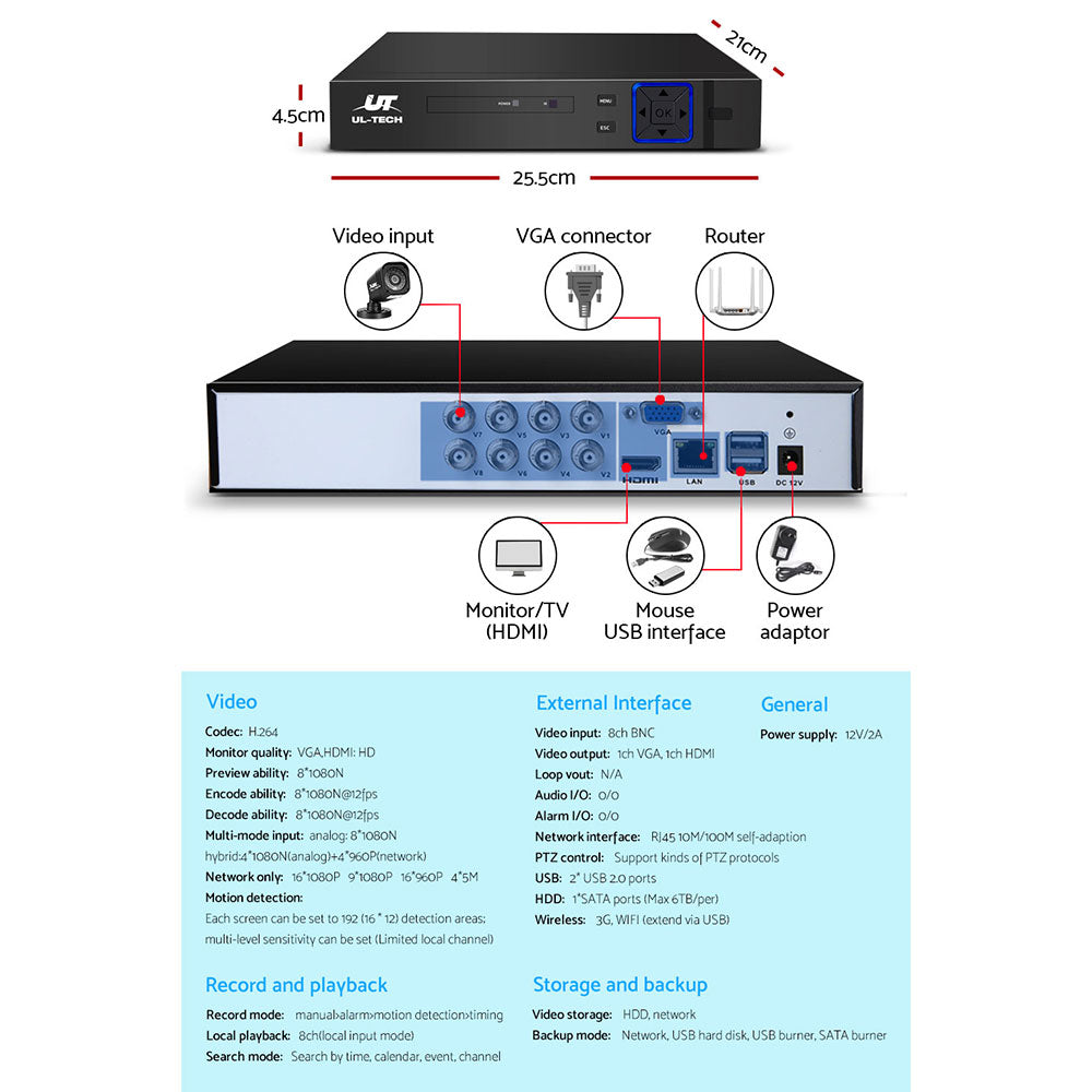 UL-tech CCTV Camera Home Security System 8CH DVR 1080P Cameras Outdoor Day Night-4