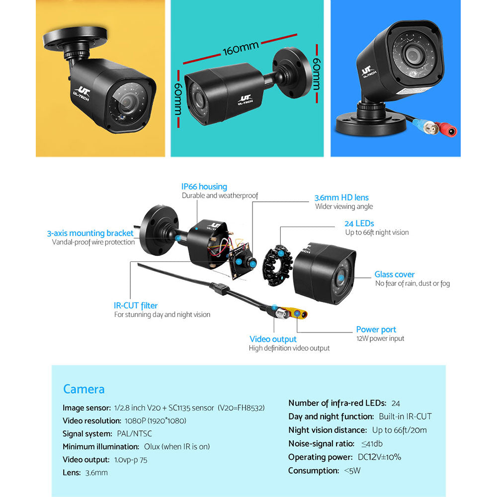 UL-tech CCTV Camera Home Security System 8CH DVR 1080P Cameras Outdoor Day Night-5