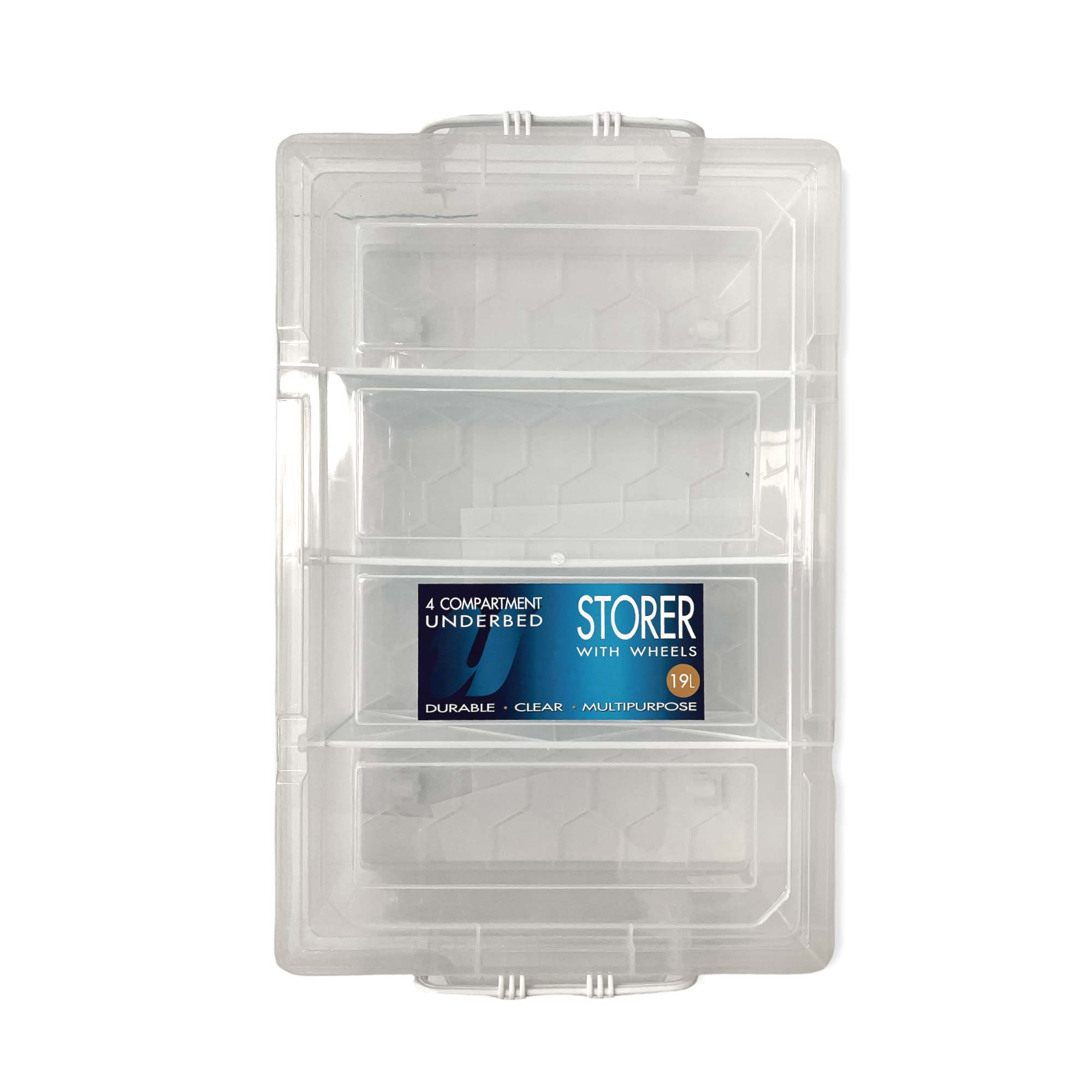Under Bed 4 Compartment Storer with Wheels 19L Container Tub Storage Unit-4