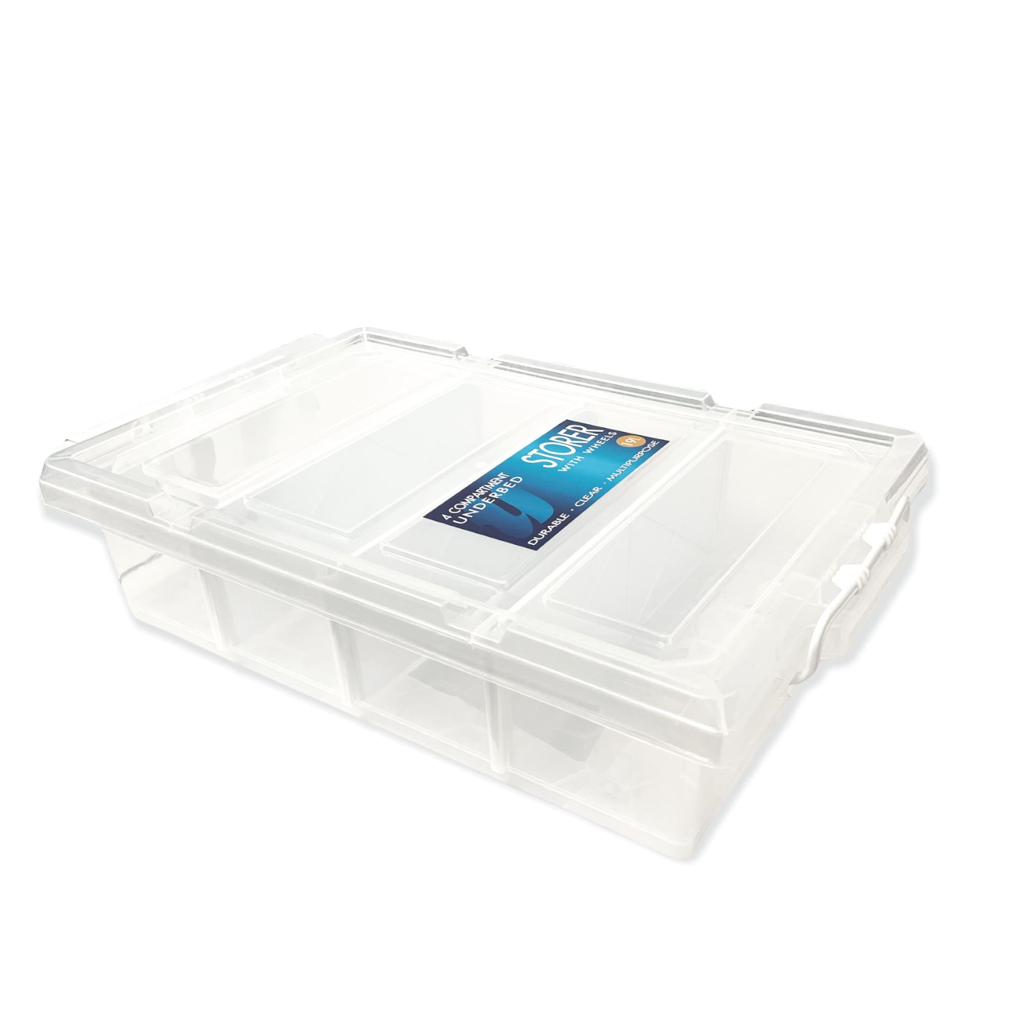 Under Bed 4 Compartment Storer with Wheels 19L Container Tub Storage Unit-0