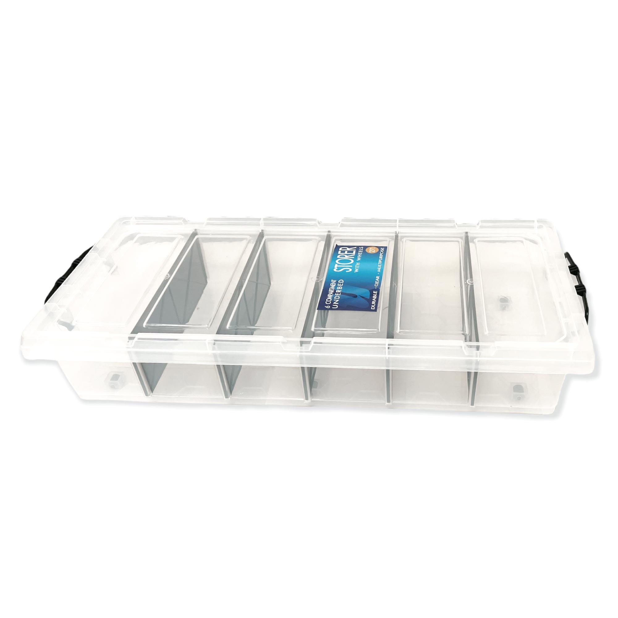 Under Bed 6 Compartment Storer with Wheels 27L Container Tub Storage Unit-5
