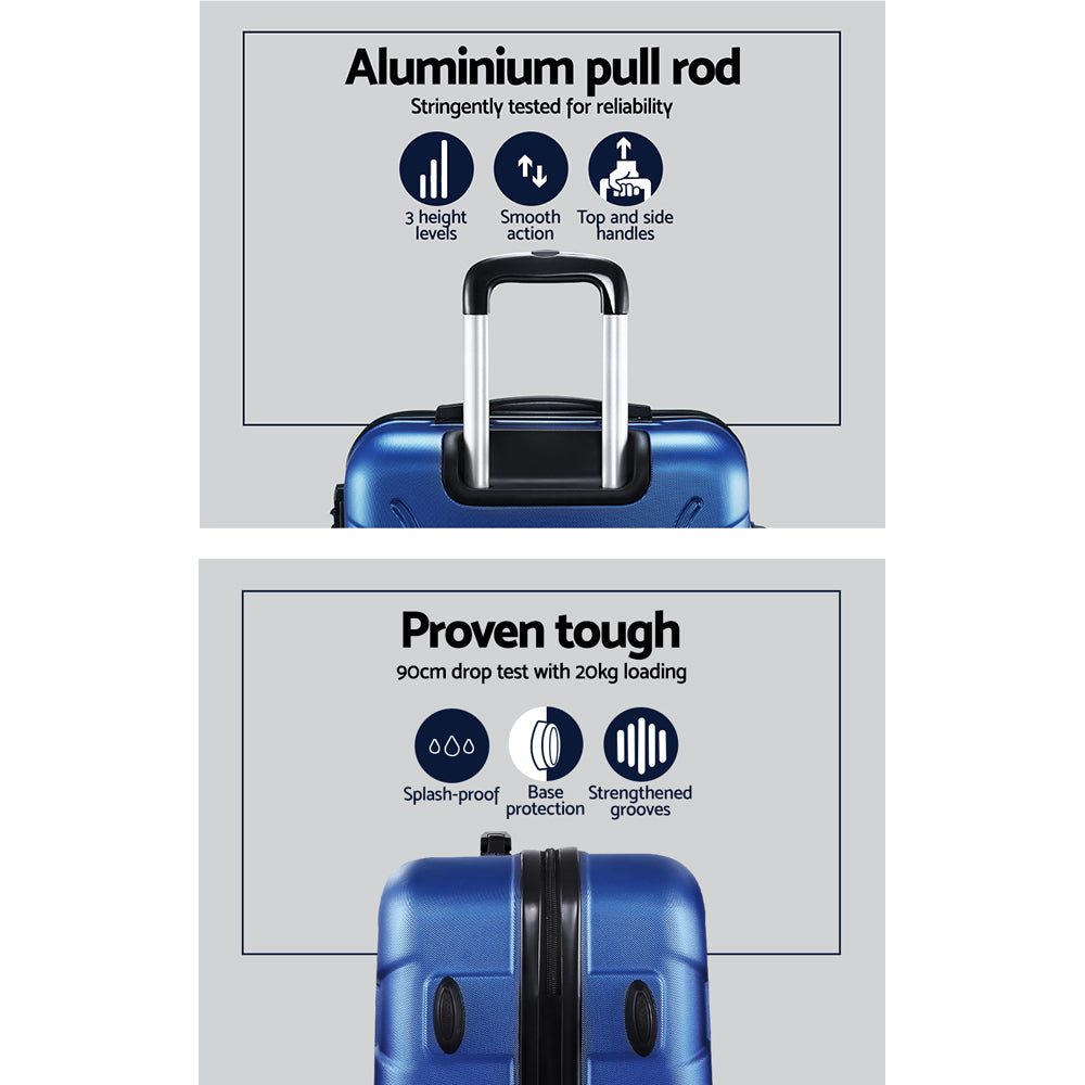 Wanderlite 2pc Luggage Travel Sets Suitcase Trolley TSA Lock Blue-3