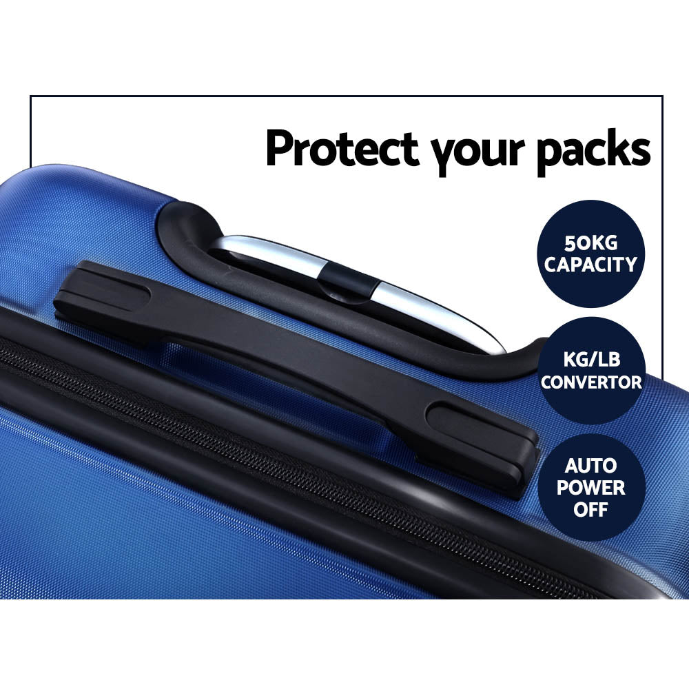 Wanderlite 2pc Luggage Travel Sets Suitcase Trolley TSA Lock Blue-5