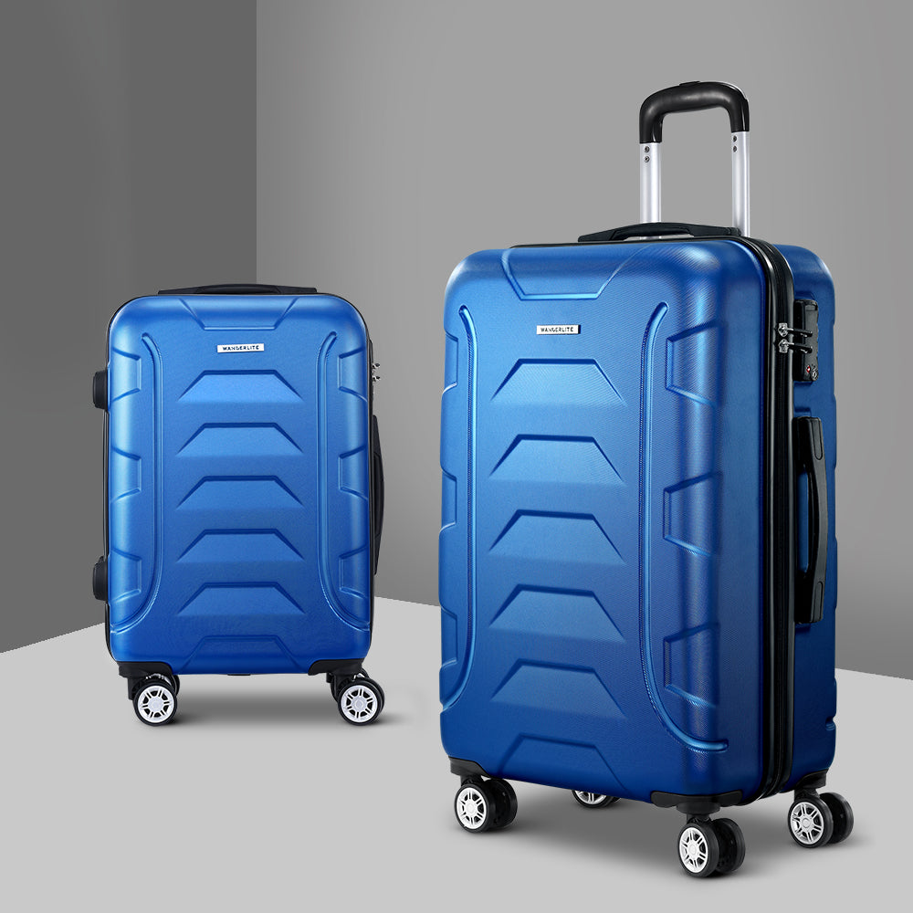 Wanderlite 2pc Luggage Travel Sets Suitcase Trolley TSA Lock Blue-6