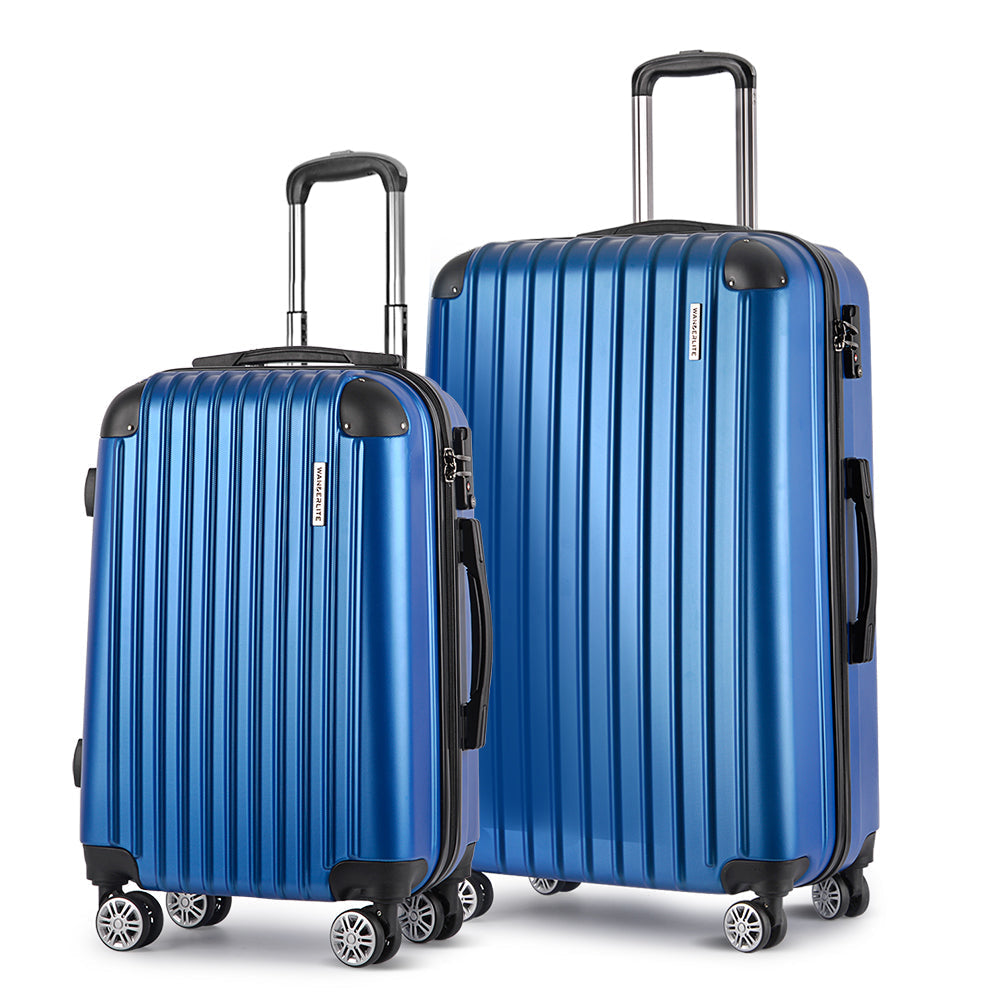 Wanderlite 2pcs Luggage Trolley Set Travel Suitcase Hard Case Carry On Bag Blue-2