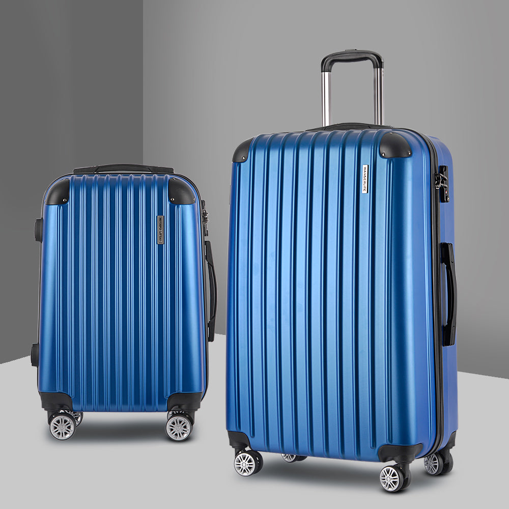 Wanderlite 2pcs Luggage Trolley Set Travel Suitcase Hard Case Carry On Bag Blue-6