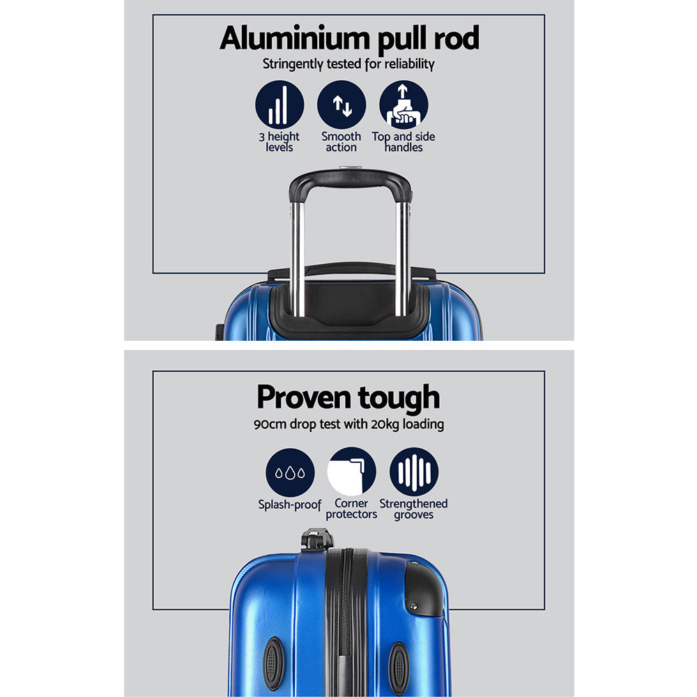 Wanderlite 3pcs Luggage Set Travel Suitcase Storage Organiser TSA lock Blue-3