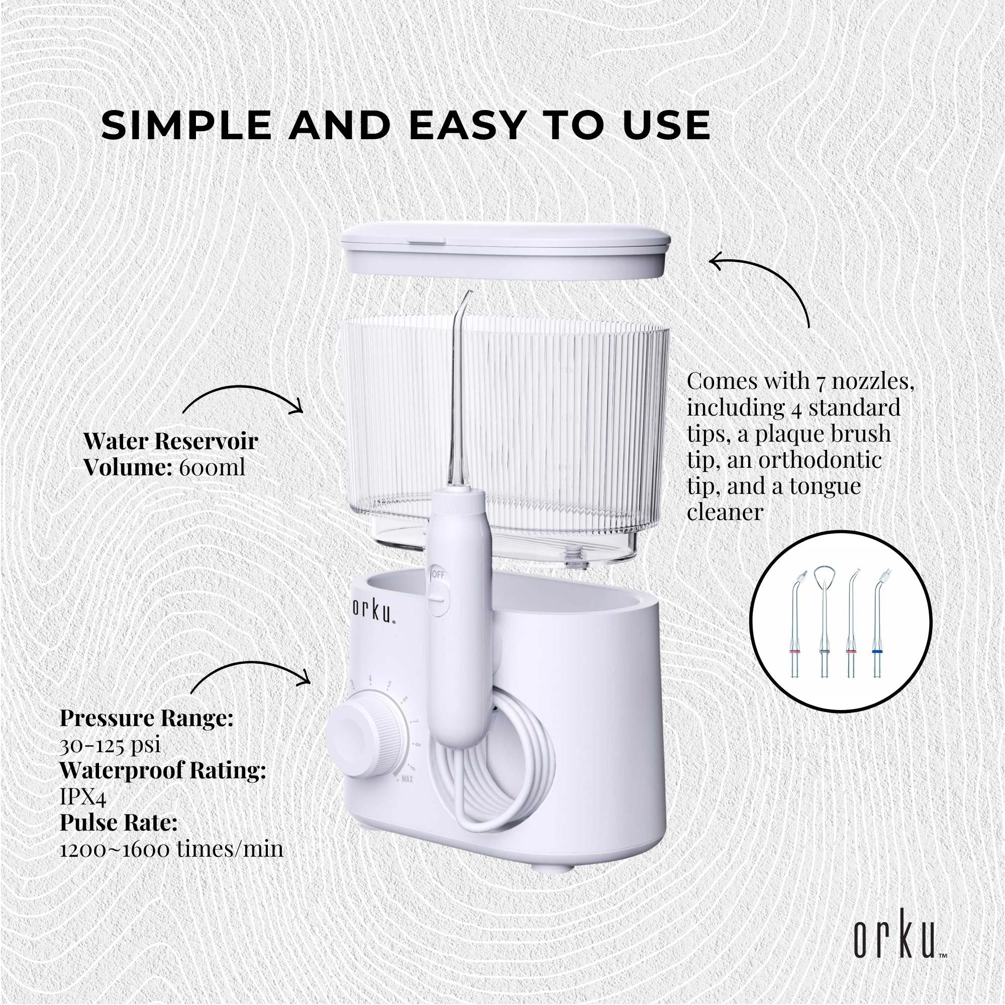 Water Jet Dental Flosser 600ml White - Electric Oral Pressure Tooth Irrigator-4