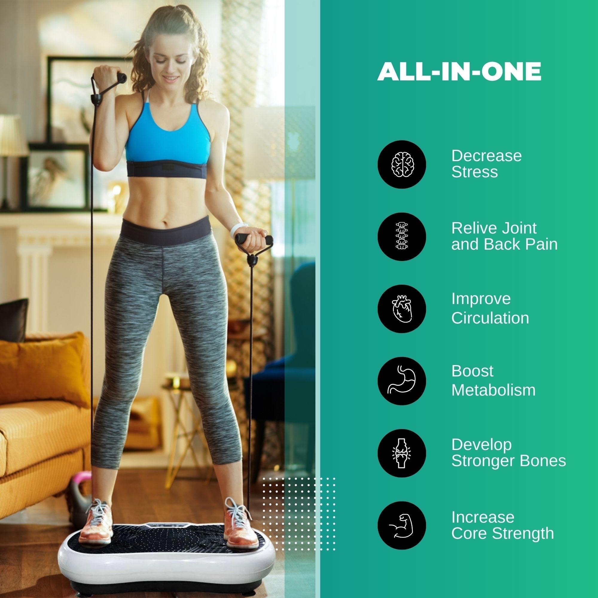 White Vibration Machine Platform - Exercise Vibrating Plate - Whole Body Workout-6