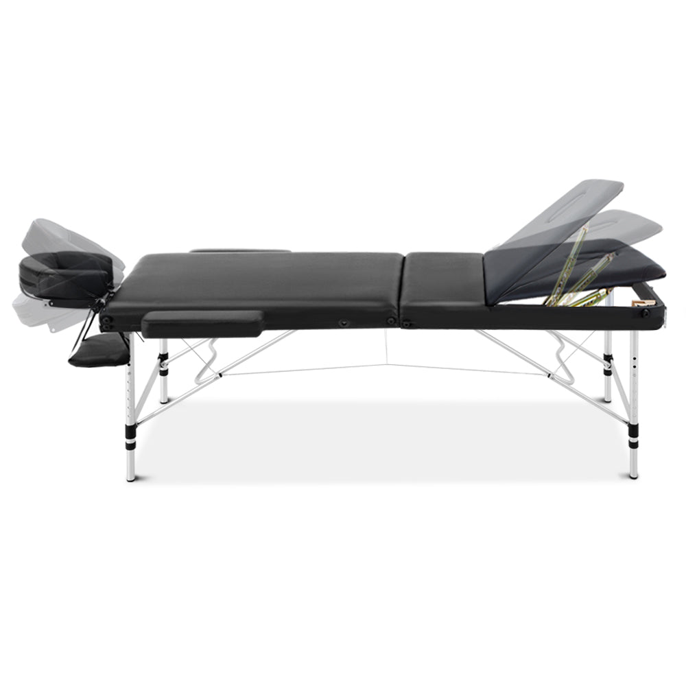 Zenses 70cm Wide Portable Aluminium Massage Table 3 Fold Treatment Beauty Therapy Black-2