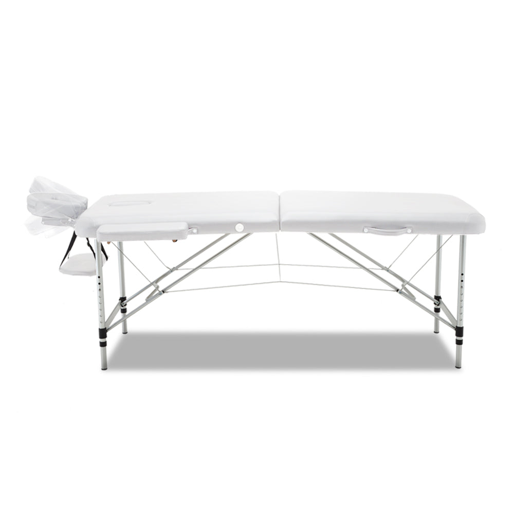 Zenses 75cm Wide Portable Aluminium Massage Table Two Fold Treatment Beauty Therapy White-2