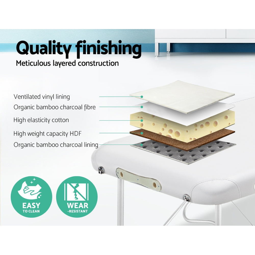 Zenses 75cm Wide Portable Aluminium Massage Table Two Fold Treatment Beauty Therapy White-3