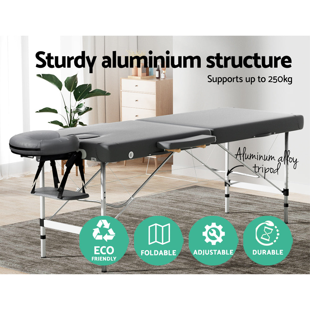 Zenses Massage Table Portable Aluminium 2 Fold Massages Bed Beauty Therapy 55cm-4