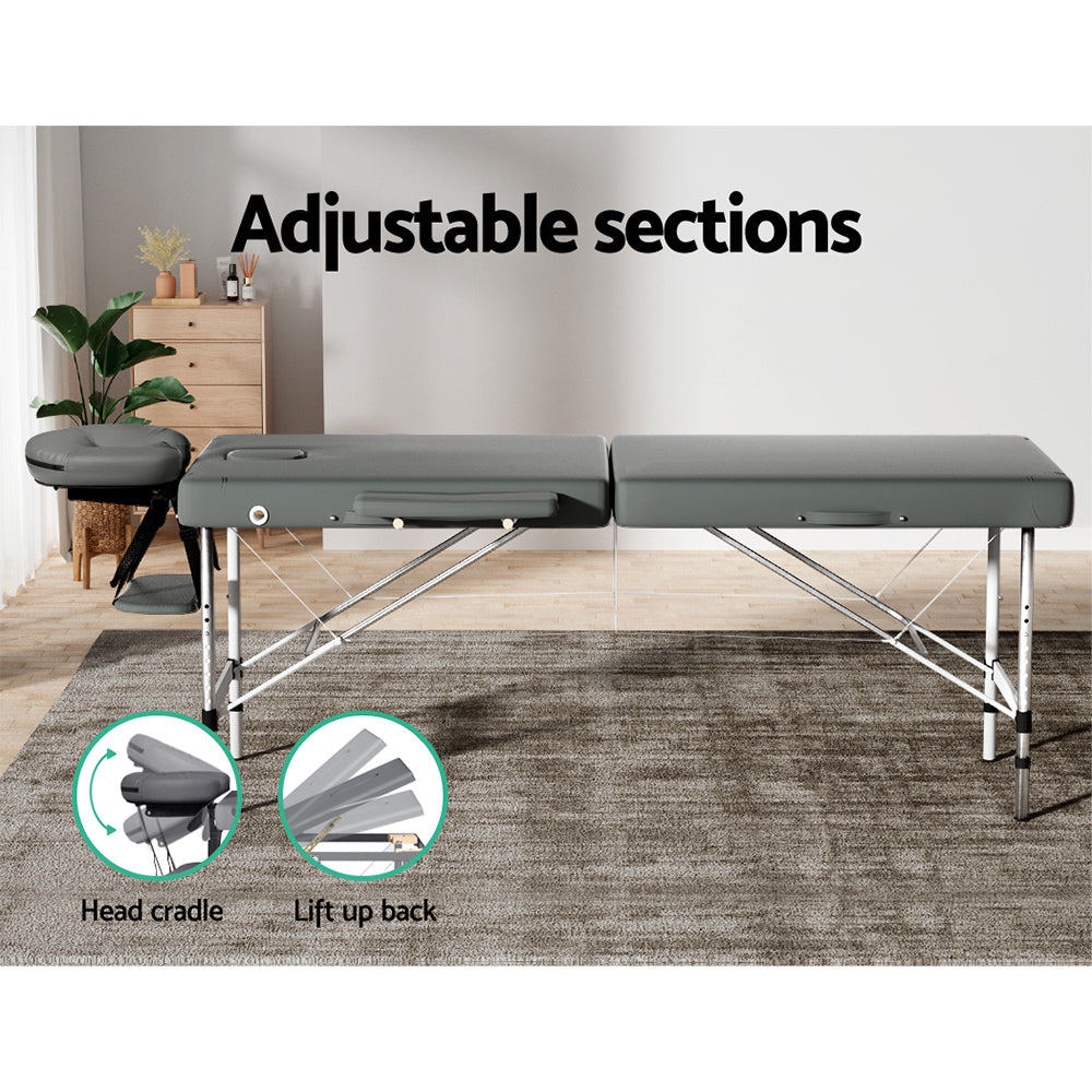 Zenses Massage Table Portable Aluminium 2 Fold Massages Bed Beauty Therapy 55cm-6