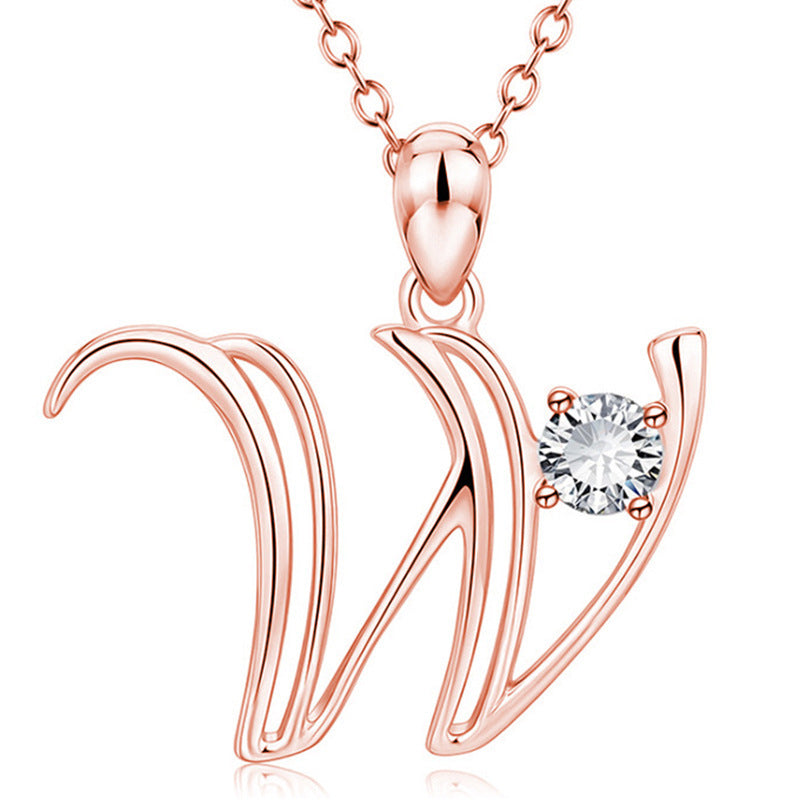 Rose Gold Rhinestone Letter Necklace For Women Girls