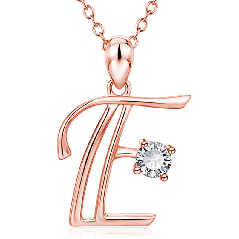 Rose Gold Rhinestone Letter Necklace For Women Girls