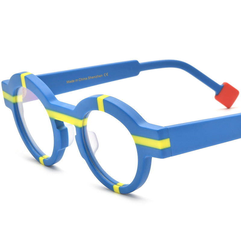 Patchwork Round Frosted Plate Glasses Frame Anti-blue Light