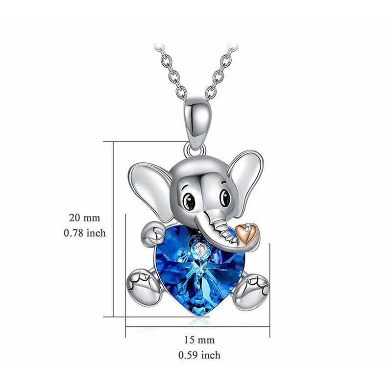 Blue Heart Crystal Elephant Necklace
