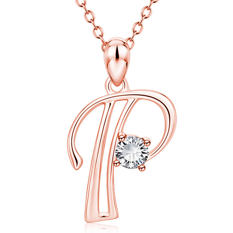 Rose Gold Rhinestone Letter Necklace For Women Girls