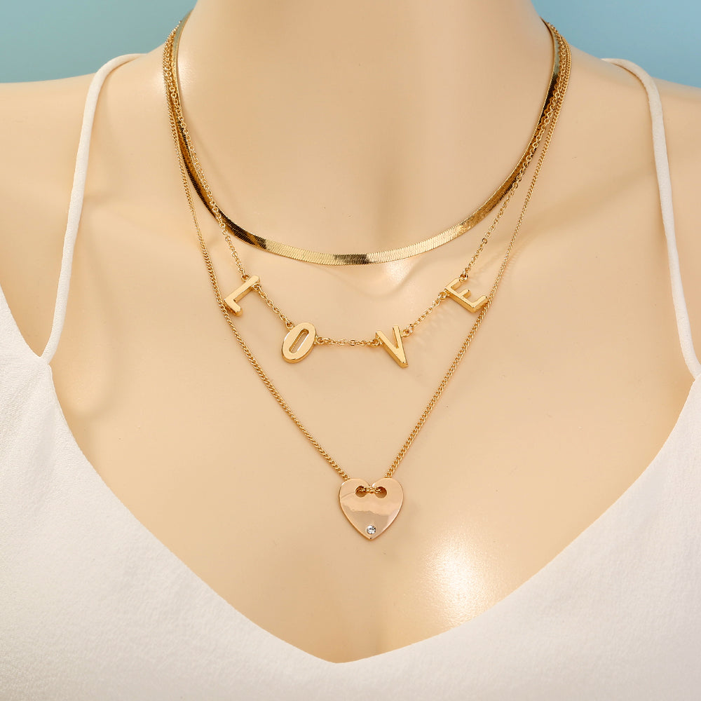 European and American cross-border temperament ins letter LOVE personality multi-layer necklace love pendant layered necklace jewelry