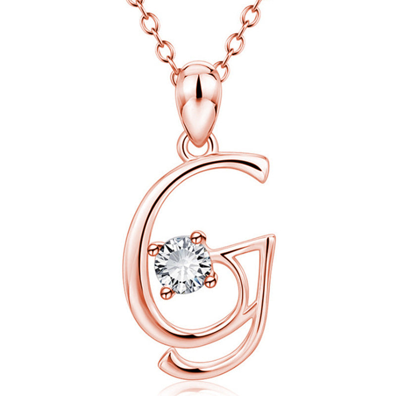 Rose Gold Rhinestone Letter Necklace For Women Girls
