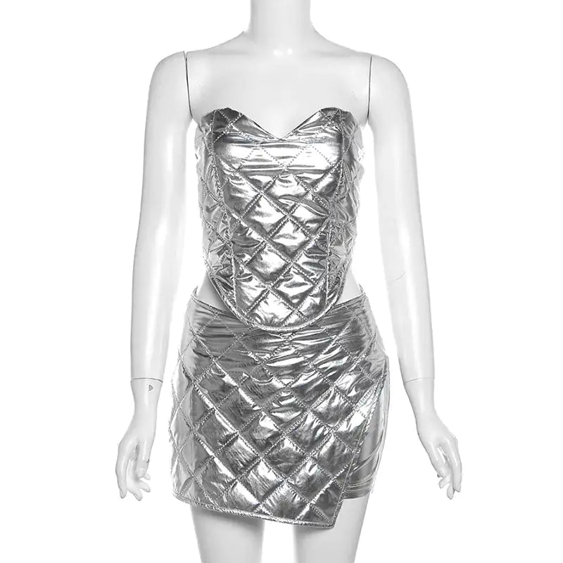 Stella Quilted Metallic Puffer Mini Skirt Set