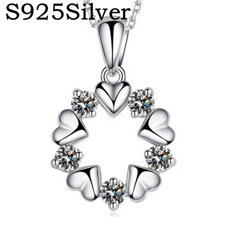 Silver Four-leaf Clover Pendant Love Heart
