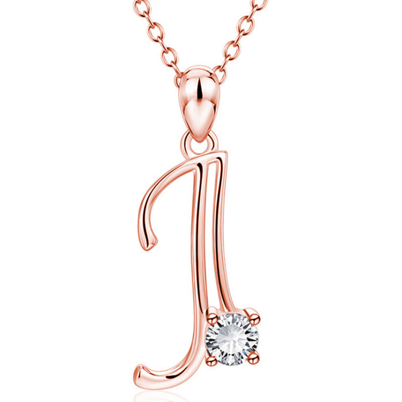 Rose Gold Rhinestone Letter Necklace For Women Girls