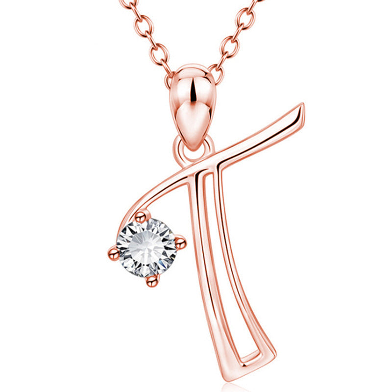 Rose Gold Rhinestone Letter Necklace For Women Girls