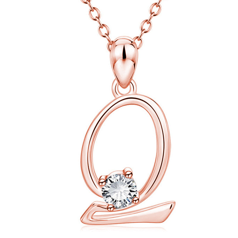 Rose Gold Rhinestone Letter Necklace For Women Girls