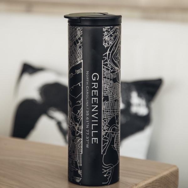Greenville - North Carolina Map Tumbler in Matte Black