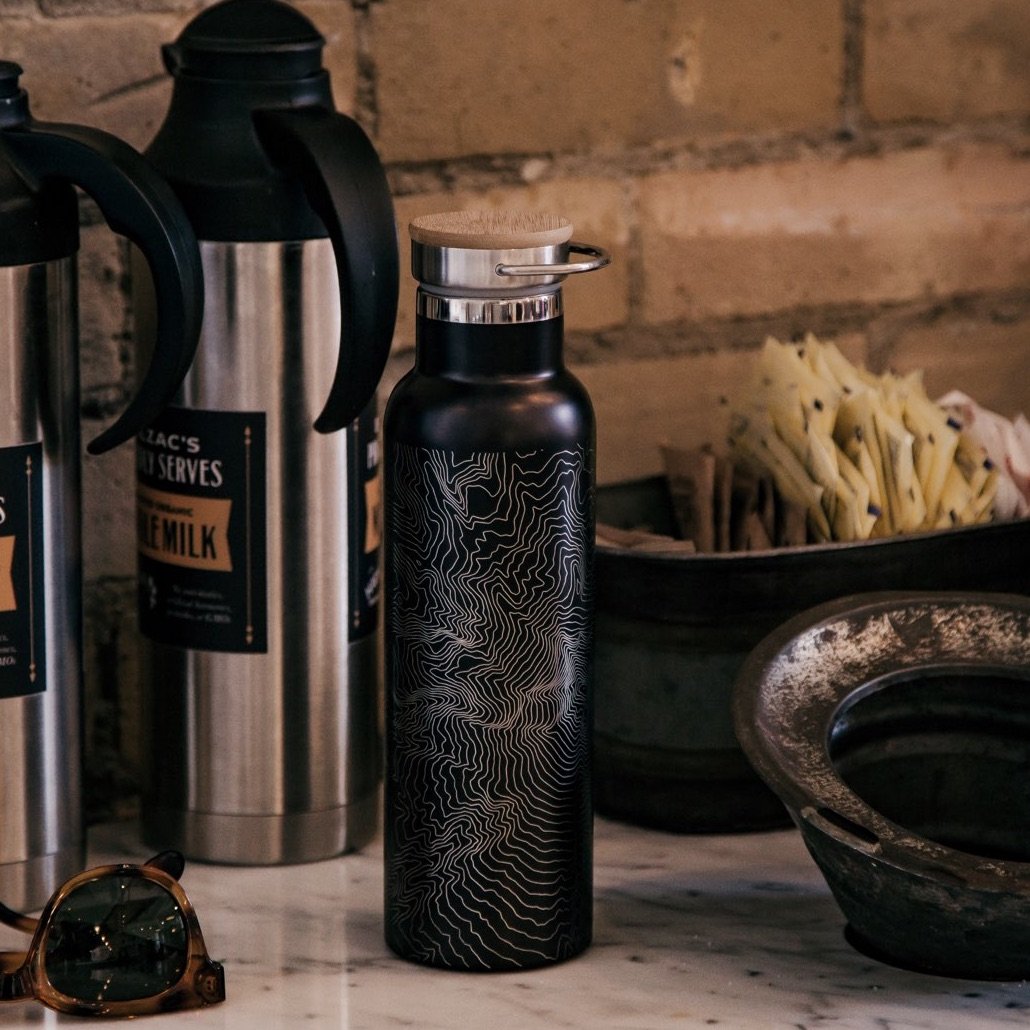 Racine - Wisconsin Map Bottle with Bamboo Top in Matte Black